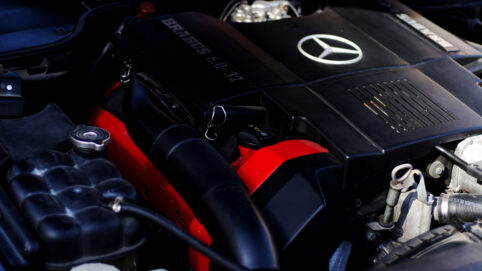 Under the hood of a Mercedes-Benz in Woodinvlle, WA.