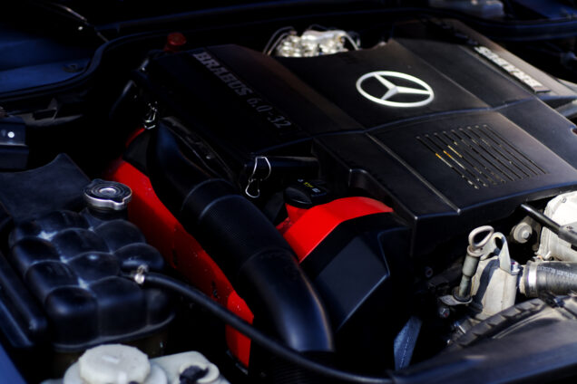 Under the hood of a Mercedes-Benz in Woodinvlle, WA.